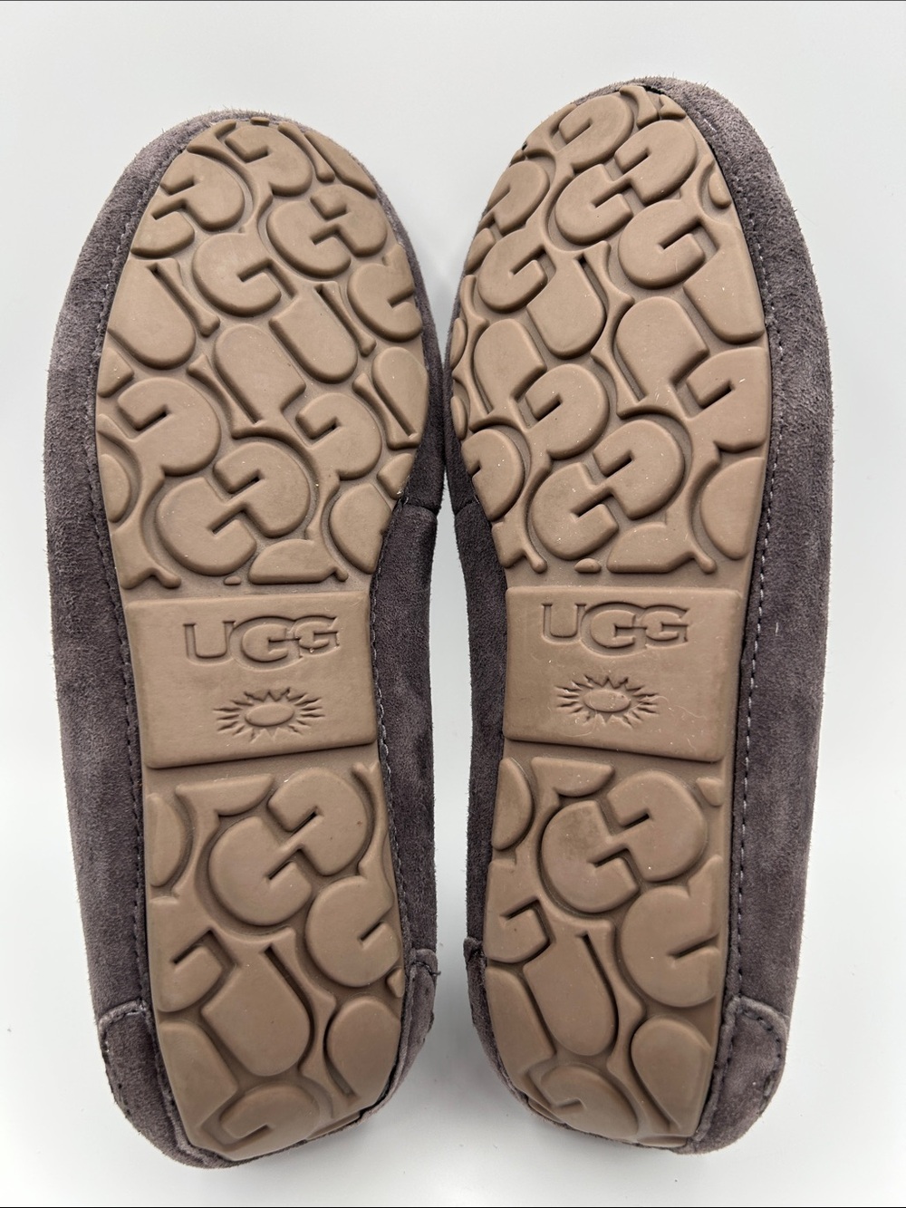 UGG Ansley Blossom Gray Suede Moccasin Slippers with Plush Shearling Lining - Picture 9 of 16